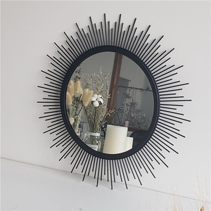 Noir Rond Mur <span class=keywords><strong>Miroir</strong></span> En Métal Rustique D'accent <span class=keywords><strong>Miroir</strong></span> Pour Salle De Bain, Entrée, Salle À Manger et Salon - Product Image 1