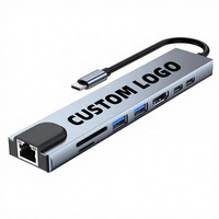 Adaptador USB 3.0 de 8 Puertos para Laptop con PD 2.1 de 100W, RJ45 LAN, Lector de Tarjetas TF/SD, Divisor Tipo-C de Aleación de Aluminio