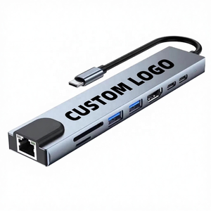 Hub <span class=keywords><strong>USB</strong></span> 3.0 8 ports avec adaptateur pour ordinateur portable, prise en charge PD100W 2.1, port LAN RJ45, lecteur de cartes TF/SD, répartiteur Type-C en alliage d'aluminium – En stock - Product Image 4