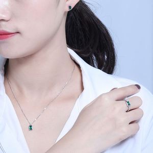 <b>Emerald</b> Cut Crystal <b>Jewelry</b> <b>Set</b> Gold Plated Minimalist Necklace Earrings Ring Women's Everyday Wear Geometric Bezel Setting - Product Image 3