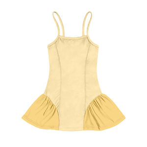 Robe de yoga pour bébé fille, été, imprimé jaune, sans manches, longueur genou, fleurs, tissu respirant, GSD3691 - Product Image 1