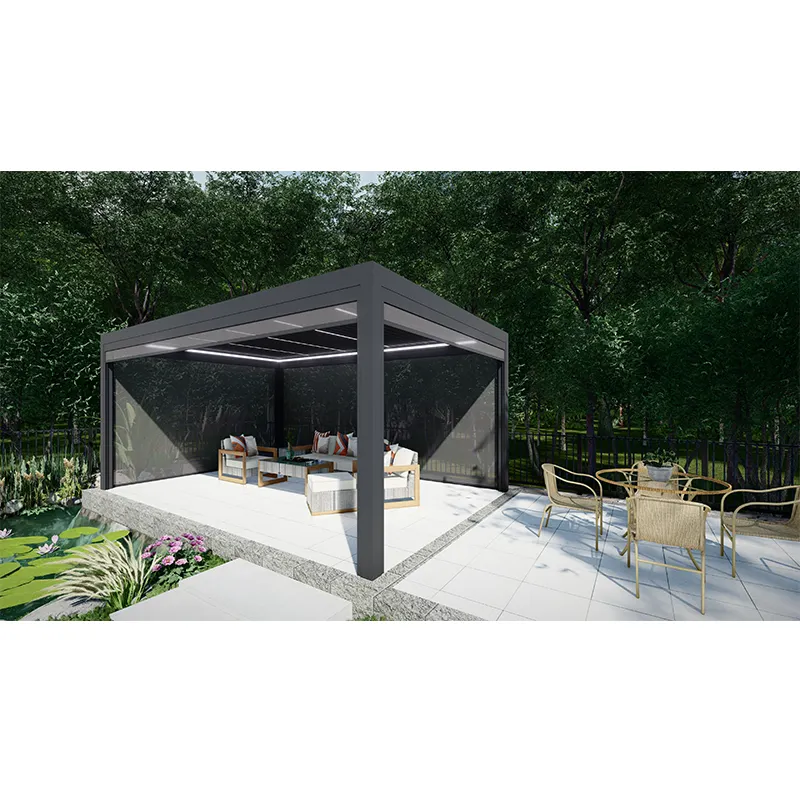 4X4 Sistem Skylight Pergola Logam Taman untuk Gazebo Aluminium Luar Ruangan dengan Pergola Bermotor Yang Dapat Disesuaikan