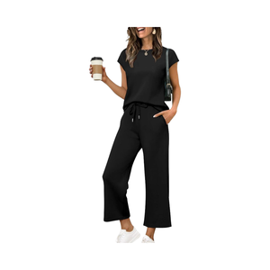 Conjuntos de Dos Piezas de Ropa de Playa para Mujer, Moda de Verano, Tops de Manga Corta y Pantalones Cortos con Estampado Sólido para Combinar - Product Image 1