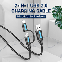 Câble de chargeur USB 2 en 1 Vention, USB 2.0A vers Micro-B et C, câble USB C 60W