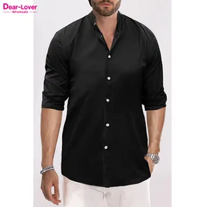 Dear-Lover Blouse Chemise noire boutonnée à manches longues pour hommes