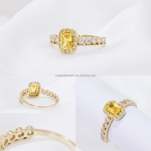 แหวนหมั้นแต่งงานแหวน Promis แหวนพลอยใน14K สีเหลืองทองเพทายล้อมรอบเครื่องประดับแหวนที่กำหนดเองผู้หญิง - Product Image 4