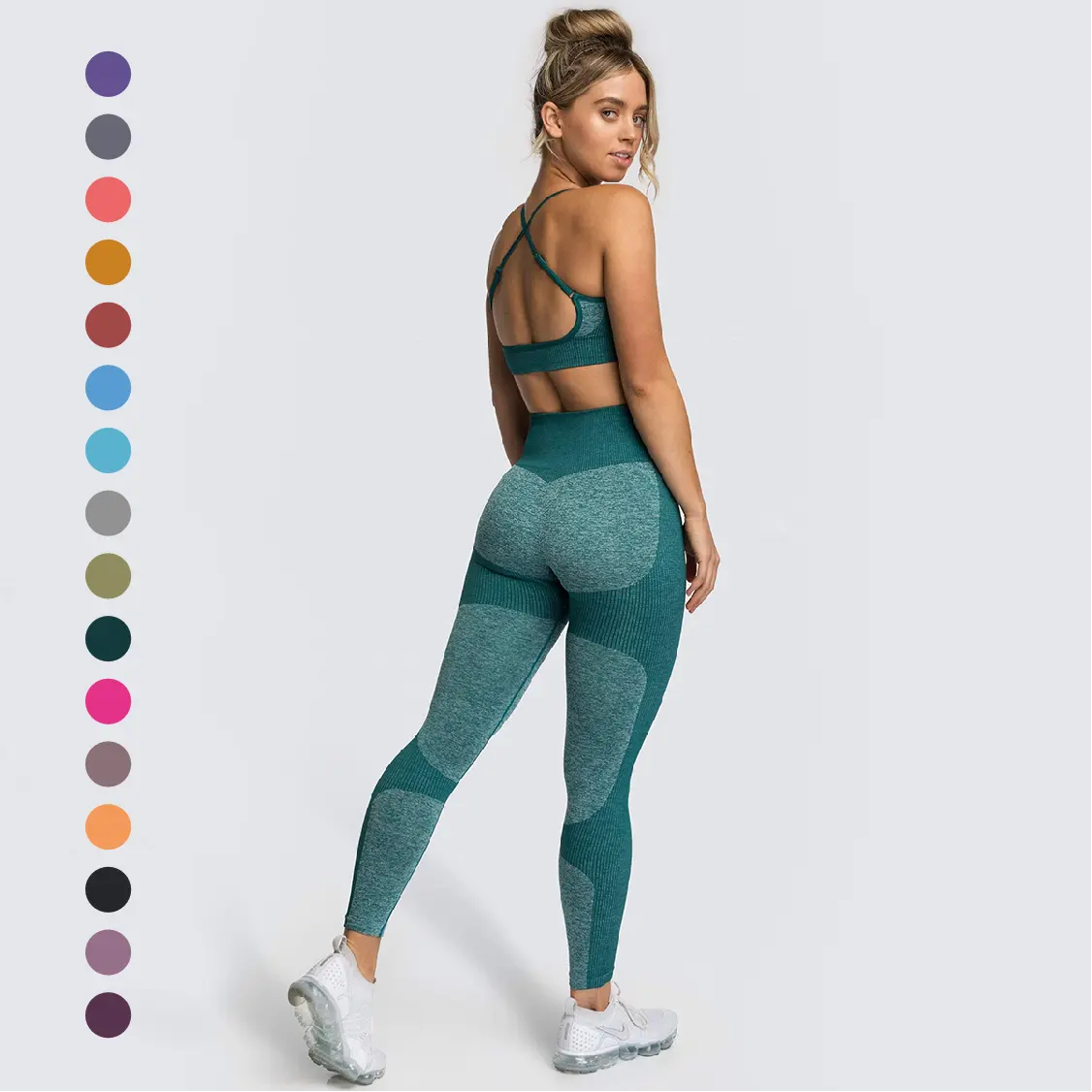 Custom Naadloze Sportbeha Hoge Taille Leggings Workout Gym Fitness Running Yoga Sets 2 Delige Set Vrouwen