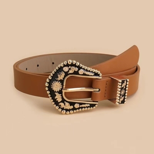 เข็มขัดหนังวัวแท้สลักลายดอกไม้สั่งทำสำหรับผู้หญิงยี่ห้อ HJ FM-836852กว้าง2.4ซม. ยาว105ซม. ทำจากพลาสติกเรียบ - Product Image 2