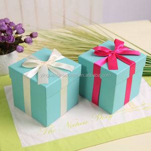 Fresh Custom Size Blue Square <b>Wedding</b> Door Gift <b>Box</b> With Ribbon - Product Image 3