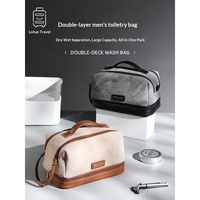 Trousse de Toilette de Voyage Double Couche Personnalisable avec Logo, en Cuir PU Résistant à l'Eau, Grande Ouverture, Double Fermeture Éclair, Séparation Humide/Sèche