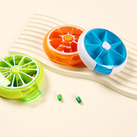 Boîte à pilules portable ronde en plastique, 7 compartiments, petite boîte à pilules, mini organisateur de pilules hebdomadaire pour 7 jours