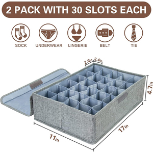 Lot de 2 organisateurs de placard en tissu de coton lavable avec couvercles pour le rangement des sous-vêtements, du soutien-gorge et des chaussettes Vente en gros - Product Image 4