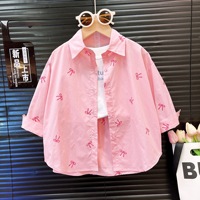 Ancorelala Primavera Verano 2026 Nuevo Estilo Conjunto de Dos Piezas para Niñas con Camisa de Manga Larga y Falda con Estampado de Lazo, Conjunto Casual a la Moda