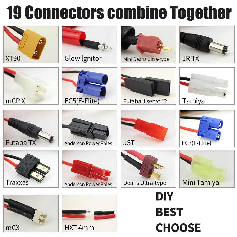 19 in 1 RCバッテリー充電ケーブルセットアダプター JST/FUTABAS/Tプラグ