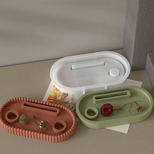 KY bricolage ovale rayé bougie plateau colle <span class=keywords><strong>moule</strong></span> noël plâtre <span class=keywords><strong>bougeoir</strong></span> présentoir Silicone <span class=keywords><strong>moule</strong></span> - Product Image 4