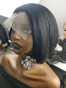 Perruque courte droite synthétique avec frange latérale de 30 cm/12 pouces (noir) - Product Image 5