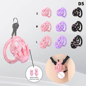 YPM 3D geprinte Sissy Cage kuisheidskooi met spikes, hars, paars roze, met 6 ringmaten, harnas, <span class=keywords><strong>mini</strong></span> plastic slot - Product Image 2