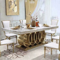 Table à manger rectangulaire de luxe en marbre pour 8 personnes avec base en acier inoxydable doré pour villa, ensemble de meubles de salle à manger modernes