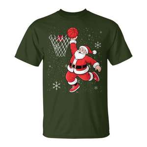 T-shirt Père Noël jouant au basketball, design de Noël, vêtements pour hommes - Product Image 1