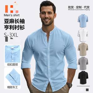 Camisa de Lino para Hombre - Camisa Casual de Manga Larga con Botones y Puños Enrollables Sehe Fashion - Product Image 2
