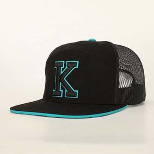 Vente en gros Casquette de sport de plein air personnalisée 7 panneaux Casquette de camionneur Oem en coton noir avec logo brodé de haute qualité Gorras Mesh Rubber Patch - Product Image 1