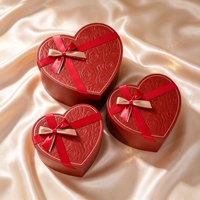 Caja de Regalo de Lujo con Diseño de Rosas en Relieve, Caja Roja Premium, Juego de 3 Piezas, Caja de Regalo Cosmética con Lazo de Cinta, Caja de Embalaje para Regalo