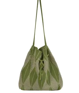 INS Koreanische Mode Streifen Farbe Kontrast Wolle Stricken Bucket Tote Bag Woven Schulter Messenger Tasche
