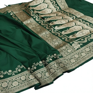Sari en soie Banarasi de qualité supérieure avec broderie Zari, pallu contrastant, style traditionnel, séchage rapide, pour femmes, tenue de soirée toutes saisons - Product Image 1