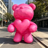Ours en peluche géant gonflable rose personnalisé de 3 m, tenant un cœur d'amour, figurine animale de dessin animé pour l'inauguration de centre commercial, exposition de la Saint-Valentin