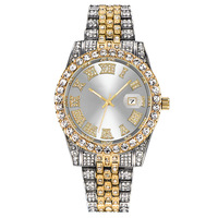 Reloj de pulsera de moda estilo hip-hop para hombre con diamantes y reloj de cuarzo con fecha de escala romana de aleación bicolor de 41mm con esfera grande