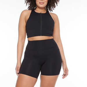 Vêtements d'entraînement femmes fermeture éclair Racer dos réservoir soutien-gorge taille haute poche Shorts Yoga Gym ensembles - Product Image 2