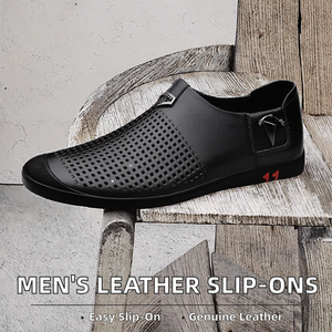 รองเท้าหนังผู้ชายแบบสวม สีพื้น ลำลอง สำหรับฤดูร้อนและฤดูใบไม้ร่วง พื้นยาง แบบเรียบ ใส่ขับรถ สไตล์มินิมอล แบบโปร่ง - Product Image 2