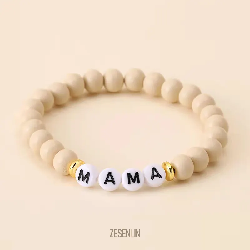 ZESENLIN Mother Day Wholesale Gift Alphabet Letter Love Mama Bracelet Custom Wooden Beaded Tennis Bracelet For Women