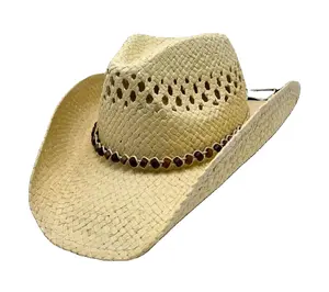 Nouveau chapeau de Cowboy creux d'été coloré Style Resort chapeau de paille tressé à large bord pour les femmes