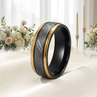 8mm Zirkonium Herrenring mit Echtem Meteoriteneinlage Gold Schwarz Komfortabler Ehering Hypoallergen Großhandel Herrenschmuck