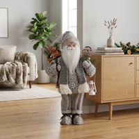 Figurine de Père Noël réaliste, sac en toile de jute gris à motif flocon de neige, raquette de neige en osier, décoration de Noël nordique