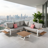 Canapé d'extérieur modulaire en forme de L, structure en aluminium et ensemble de meubles de patio en bois composite avec table basse