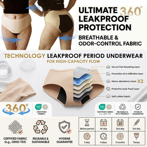 Hygieia Culottes menstruelles super absorbantes 120 ml pour flux abondant, sous-vêtements menstruels imperméables pour la nuit, culottes en coton grande taille - Product Image 2