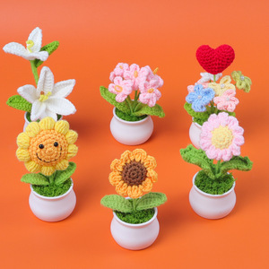 MZH003 Adorable pot de crochet de <span class=keywords><strong>tournesol</strong></span> souriant <span class=keywords><strong>rose</strong></span> 100% naturel fait à la main décoratif fleur en pot centre de table pour la fête des mères - Product Image 5