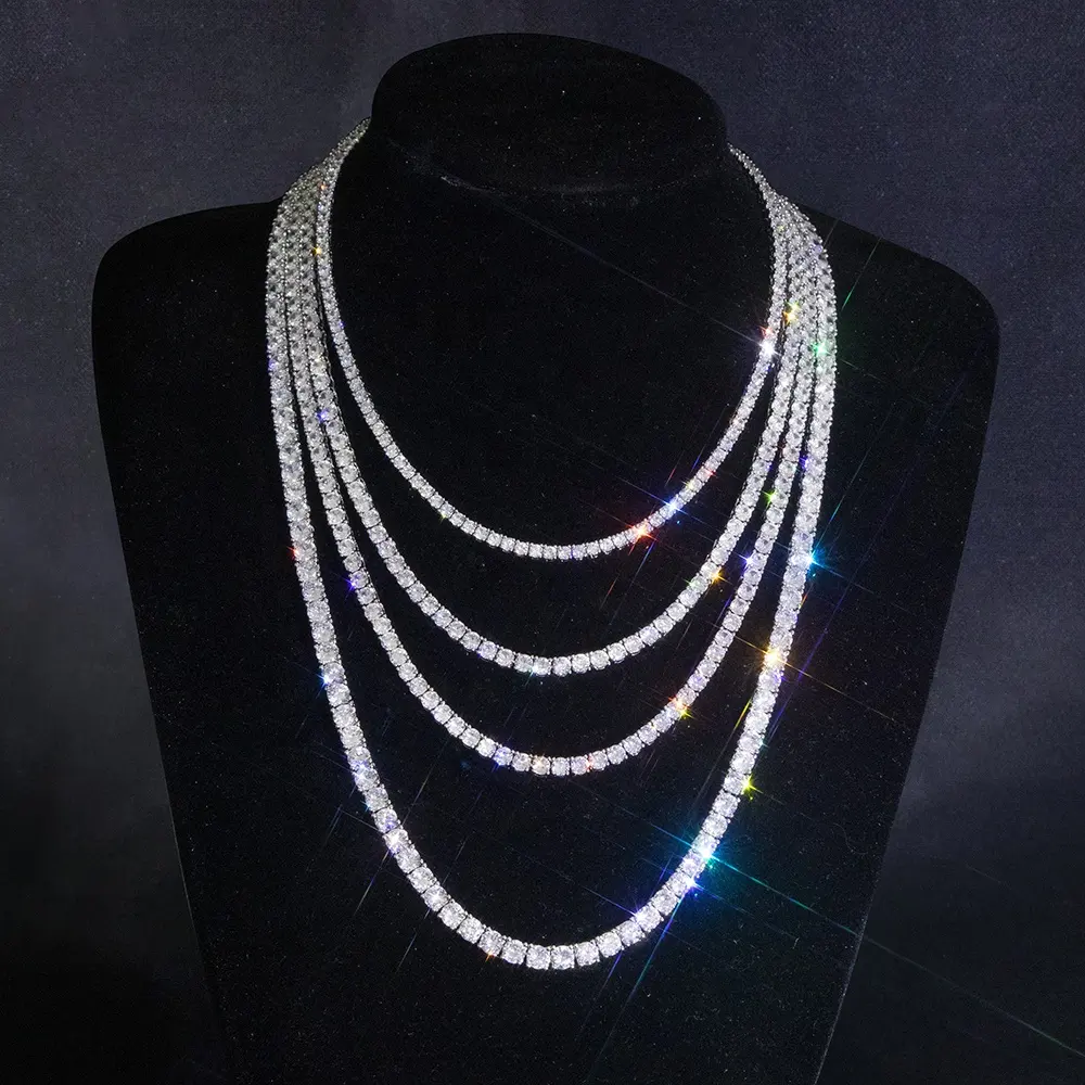 Juncheng gros personnalisé plaqué or bijoux 3MM 4MM 5MM hommes femmes glacé cubique zircone CZ diamant chaîne Tennis collier