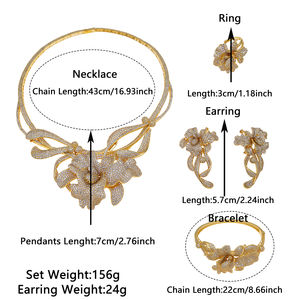 Zhuerrui高品質24KゴールドメッキジュエリーセットドバイダイヤモンドモダンゴージャスフラワーシェイプペンダントリングブレスレットHZ24007217 - Product Image 4