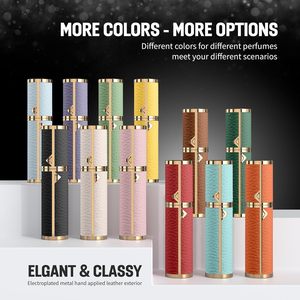 Custom Colorful Pocket Luxury 10ml 15ml Refillable Leather Travel Case Empty <b>Perfume</b> Bottle Glass Vials Flat Screen Printed Pump - Product Image 6