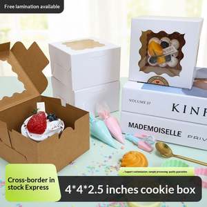 4*4*2.5 Inch Custom Made <b>Small</b> Square Self Erecting <b>Cake</b> <b>Box</b> Window Matt Lamination Embossing Kraft Paper Biscuit Dessert Food - Product Image 3
