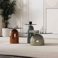 Nouvelle conception de table basse en verre trempé coloré pour salon, meubles de maison, hôtel, villa, ensemble de tables basses