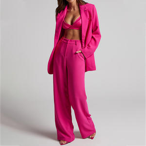 Solid Color Lapel Long Sleeve High Waist Pants Women's Hugh Suit 2 Piece <b>Set</b> Fashion - Product Image 3