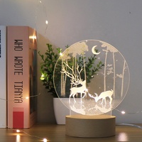 Lampe de nuit de Noël, lampe LED en bois USB avec interrupteur à bouton, lumière d'ambiance en acrylique