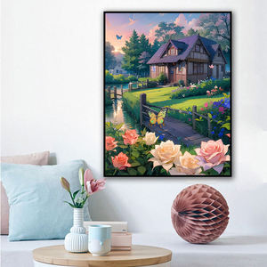 Peinture de paysage de style anime de haute qualité : Cabane en forêt, ruisseau et fleurs – Peinture par numéros DIY pour la décoration intérieure - Product Image 2
