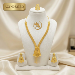 Elegant African <b>Charm</b> Necklace Set with Earrings & Ring 24K Gold Plated Bridal Jewelry - Product Image 1
