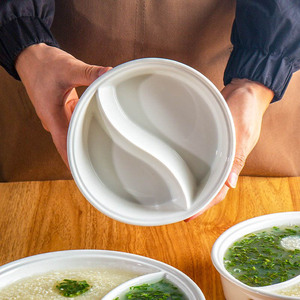 Tazón de Cerámica Blanco Puro Creativo con Doble Compartimiento; Tazón para Ensalada de Frutas para Uso Doméstico, Tazón Dividido para Verduras, Apto para Microondas - Product Image 4