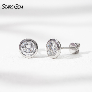 Starsgem IGI certified <b>Fine</b> 14k yellow gold <b>earrings</b> Bezel set 2.0 carat diamonds Round cut lab grown <b>earrings</b> - Product Image 3